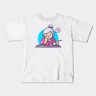 Cute Grandma Forbid Smoking Cartoon Vector Icon Illustration Kids T-Shirt